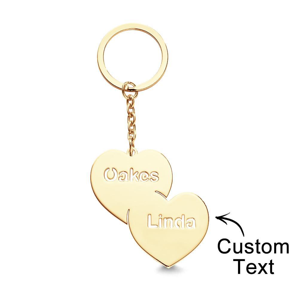 Personalized Name Double Hearts Keychain Creative Love Keychain For Couples - customphotokeychain