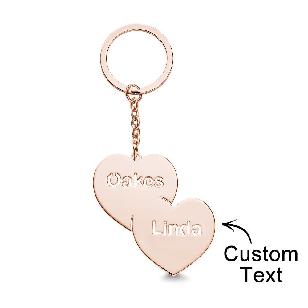 Personalized Name Double Hearts Keychain Creative Love Keychain For Couples - customphotokeychain