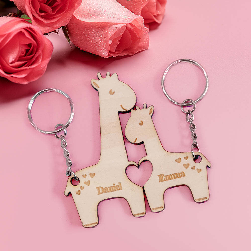 Personalized Couple Matching Keychain Custom Matching Giraffes Keychain Valentine's Day Gifts for Lover - customphotokeychain