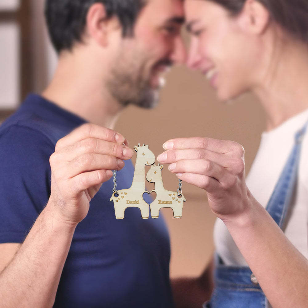 Personalized Couple Matching Keychain Custom Matching Giraffes Keychain Valentine's Day Gifts for Lover - customphotokeychain