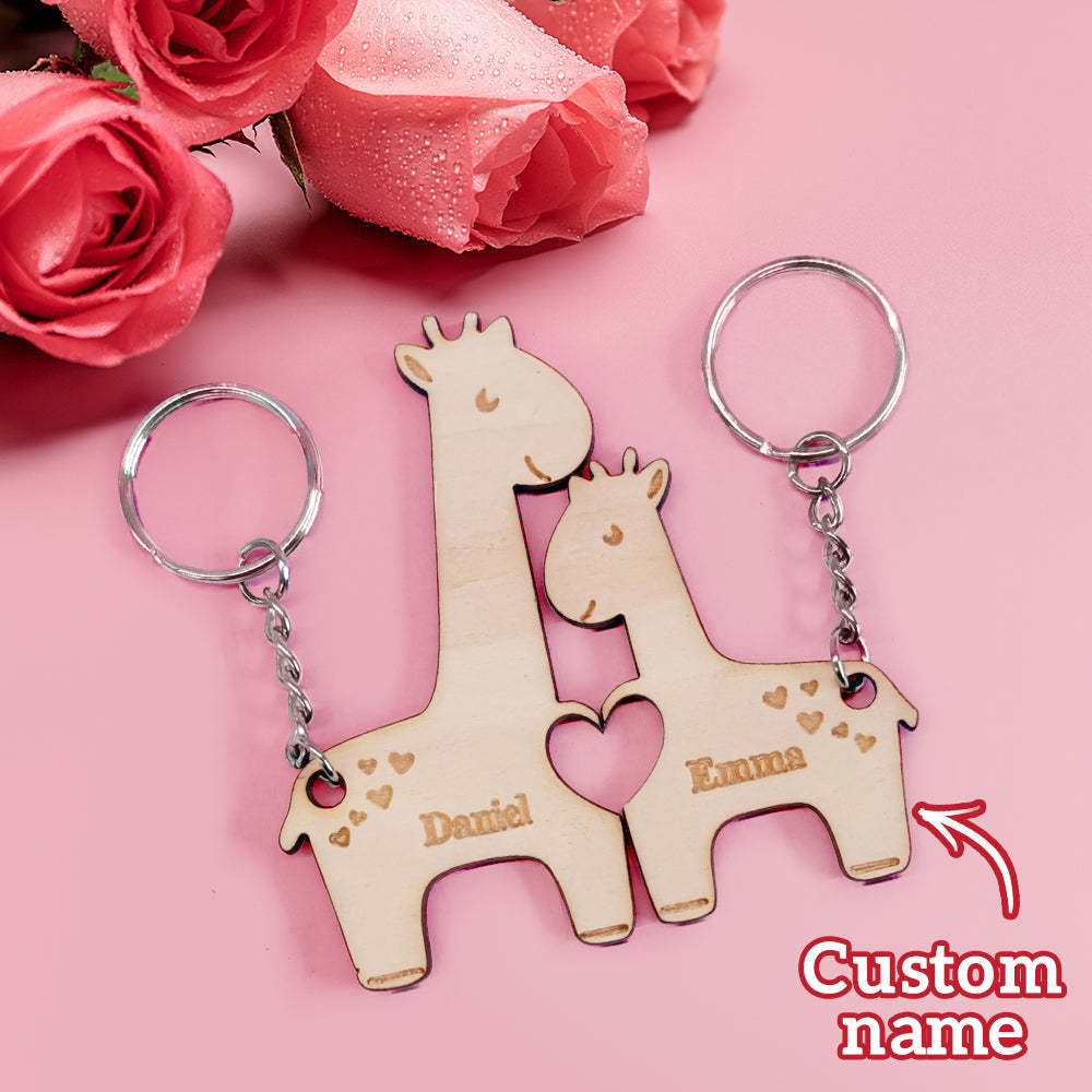 Personalized Couple Matching Keychain Custom Matching Giraffes Keychain Valentine's Day Gifts for Lover - customphotokeychain