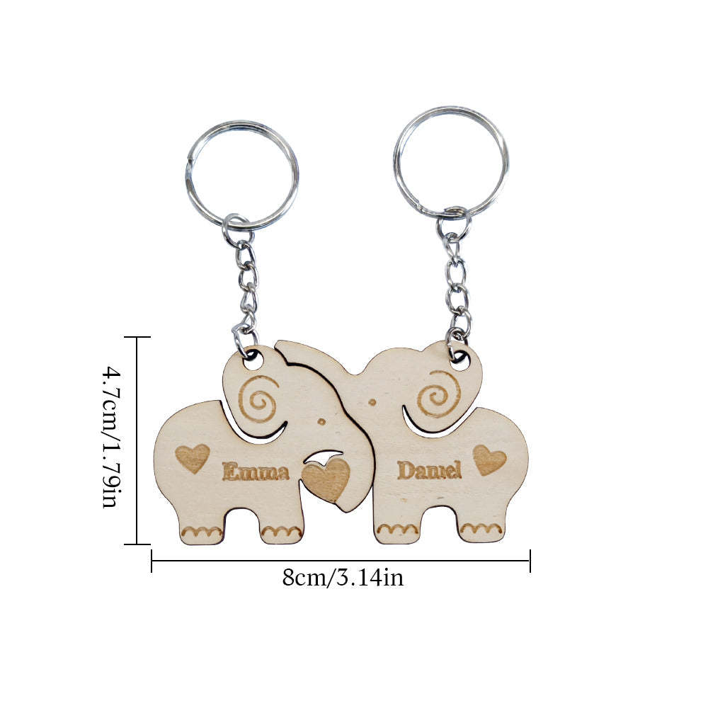Personalized Couple Matching Keychain Custom Matching Elephants Keychain Valentine's Day Gifts for Lover - customphotokeychain