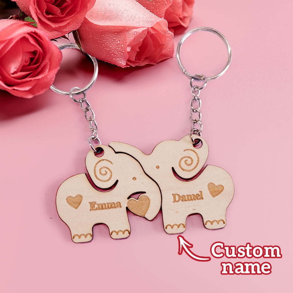 Personalized Couple Matching Keychain Custom Matching Elephants Keychain Valentine's Day Gifts for Lover - customphotokeychain