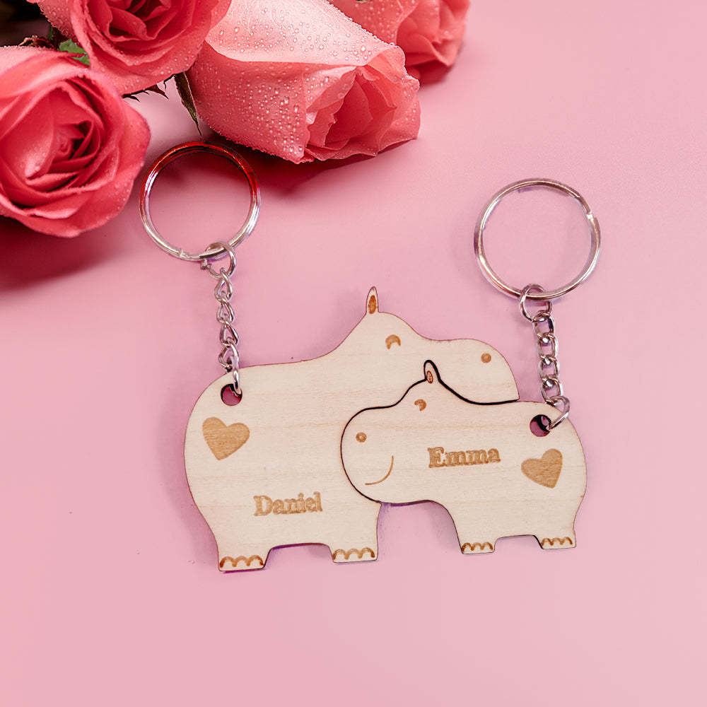 Personalized Couple Matching Keychain Custom Matching Hippos Keychain Valentine's Day Gifts for Lover - customphotokeychain