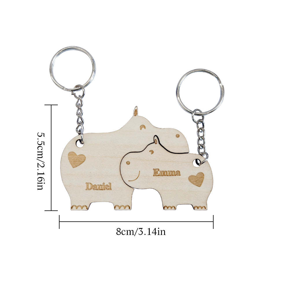 Personalized Couple Matching Keychain Custom Matching Hippos Keychain Valentine's Day Gifts for Lover - customphotokeychain