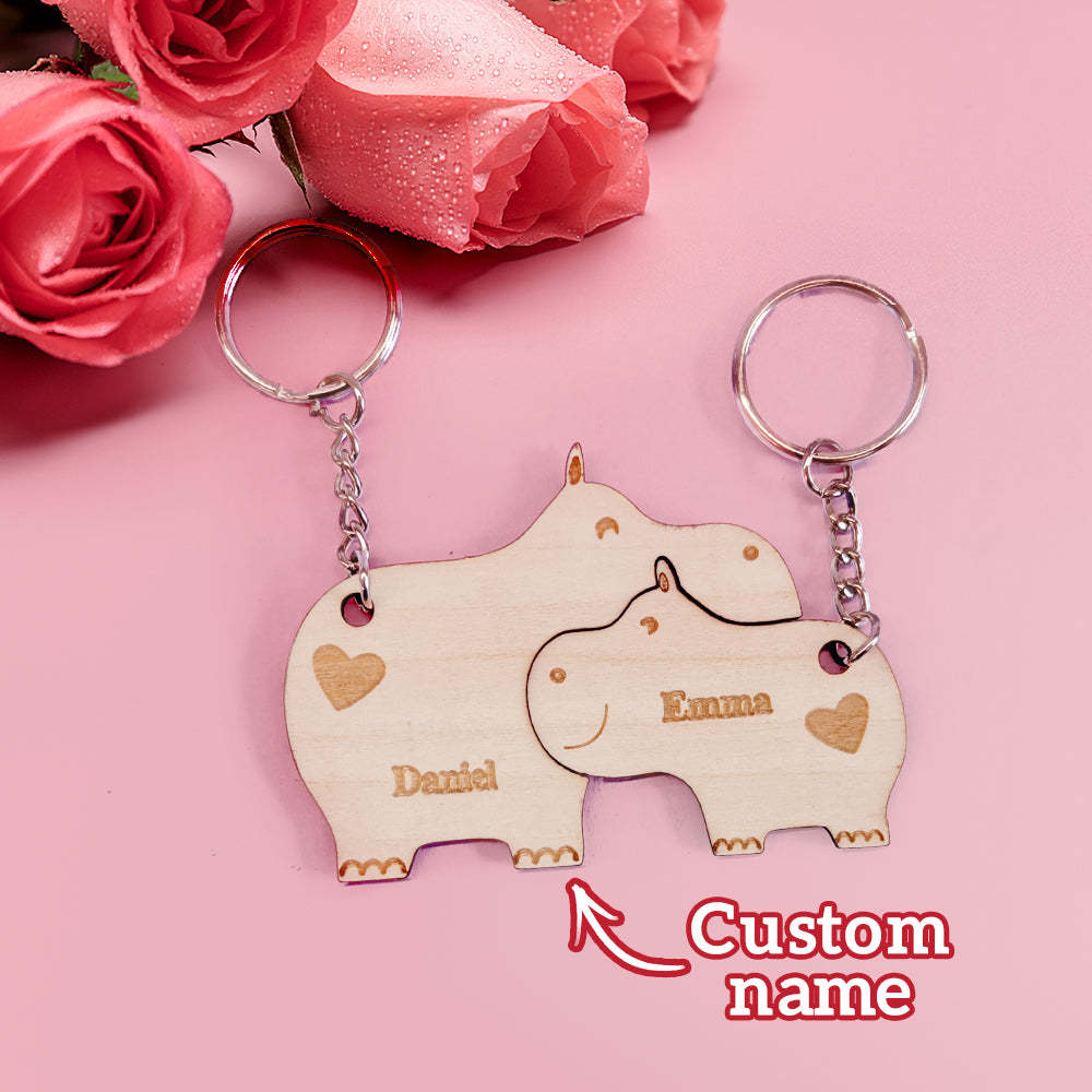 Personalized Couple Matching Keychain Custom Matching Hippos Keychain Valentine's Day Gifts for Lover - customphotokeychain