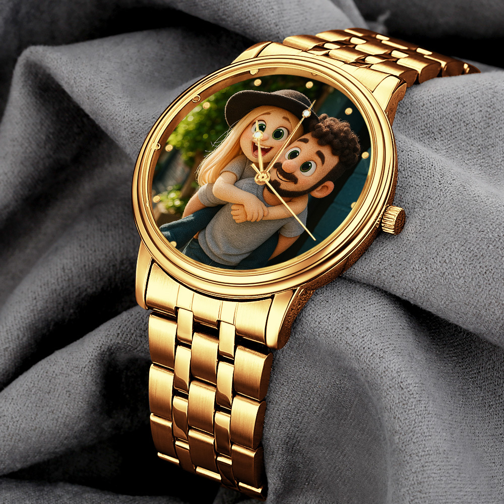 Custom Pixar-Style Plush Portrait Watch|Personalized Cartoon Photo Watch|Unique Gift for Family, Couple, Friend - CustomPhotoKeychainUK
