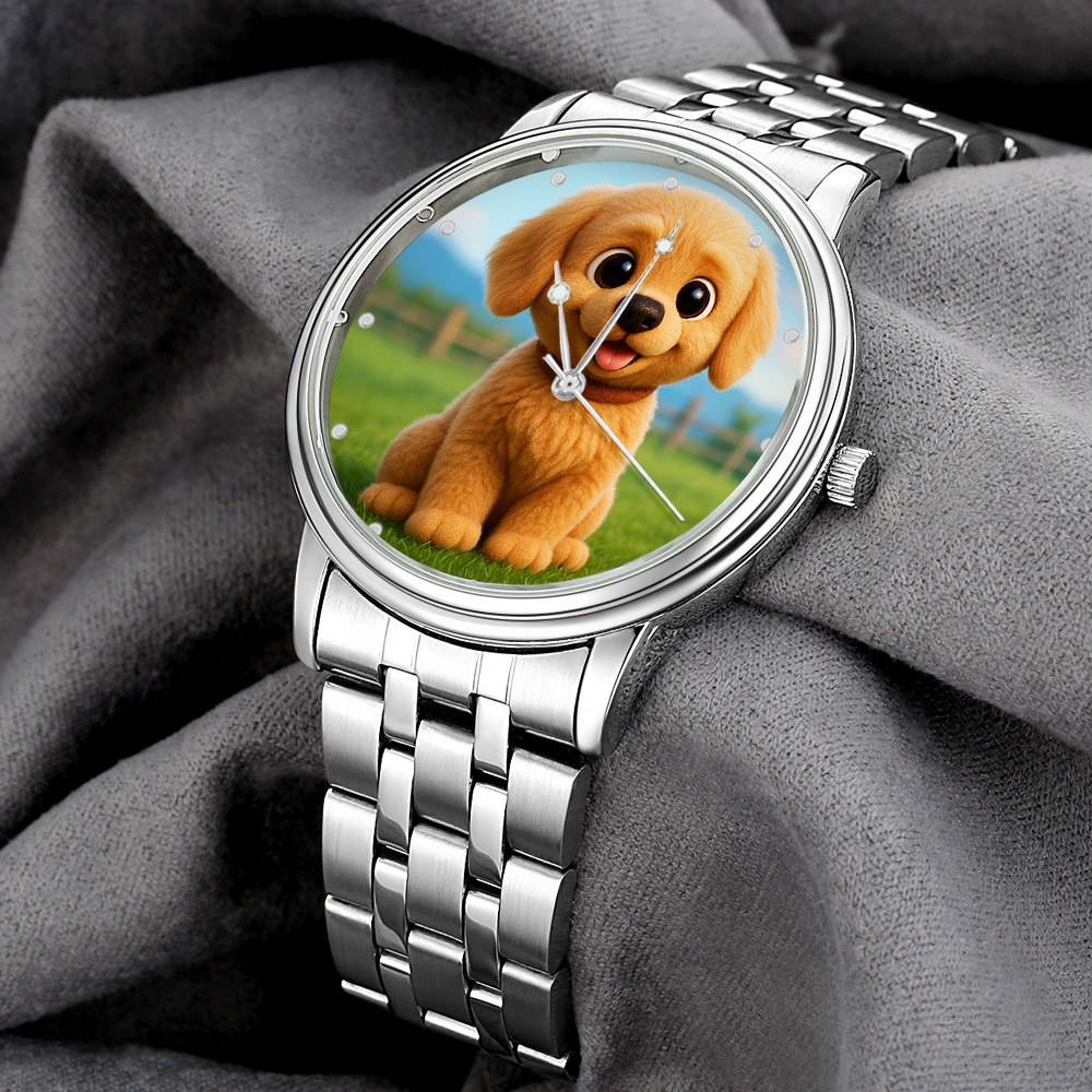 Custom Pixar-Style Plush Portrait Watch|Personalized Cartoon Photo Watch|Unique Gift for Family, Couple, Friend - CustomPhotoKeychainUK