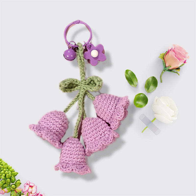 Flower Knitted KeyChain for Bag Crochet Campanula Keychain Handmade Gift - customphotokeychain