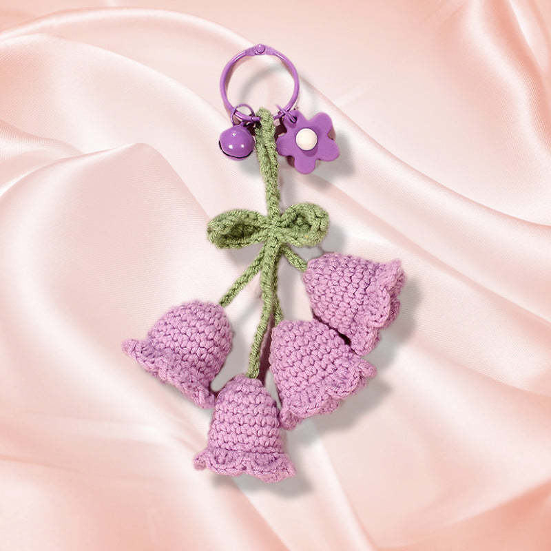 Flower Knitted KeyChain for Bag Crochet Campanula Keychain Handmade Gift - customphotokeychain