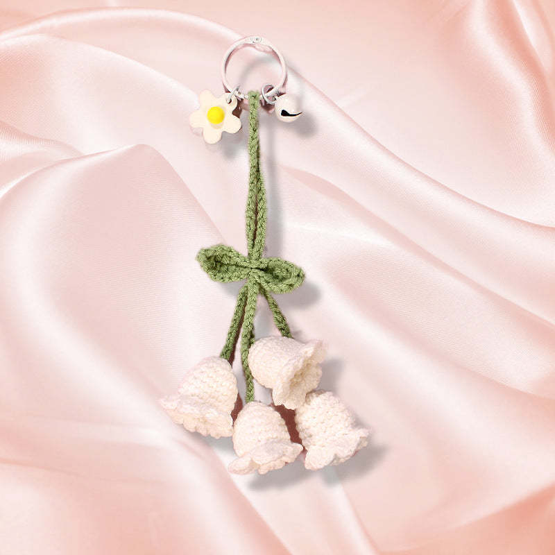 Flower Knitted KeyChain for Bag Crochet Campanula Keychain Handmade Gift - customphotokeychain