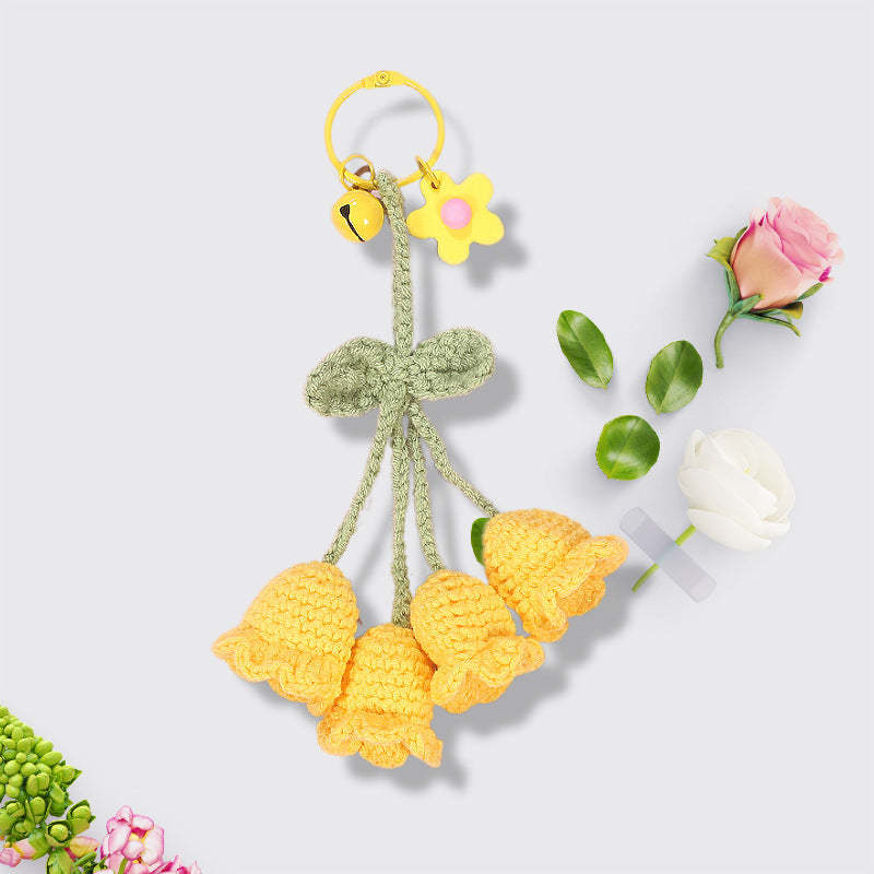Flower Knitted KeyChain for Bag Crochet Campanula Keychain Handmade Gift - customphotokeychain