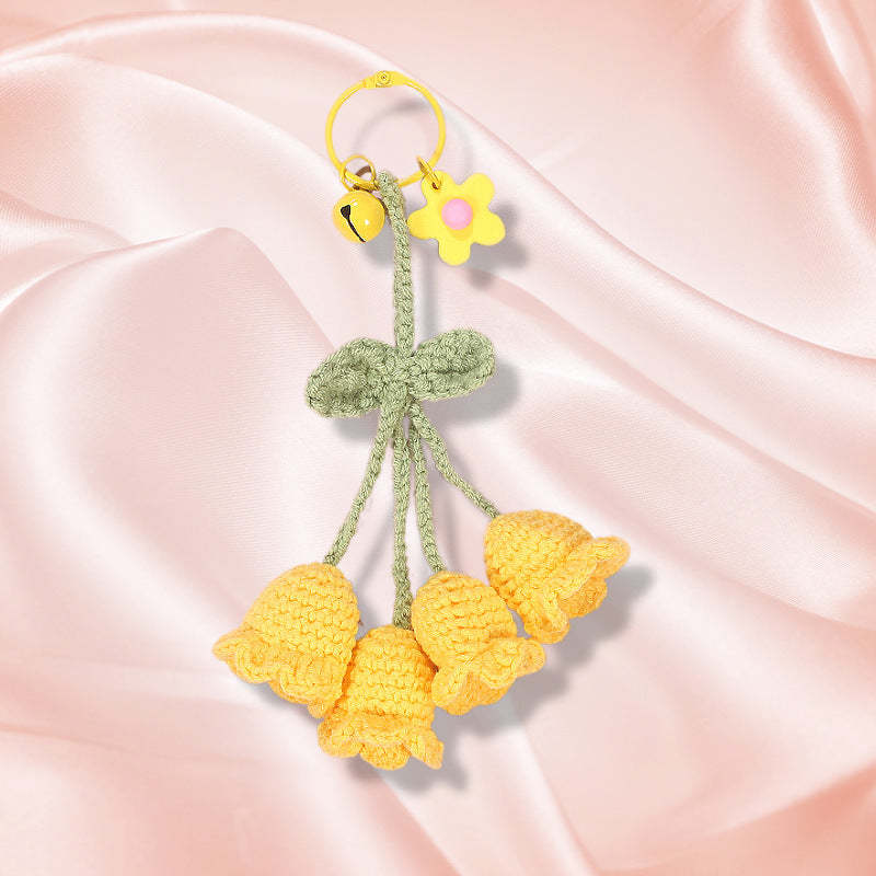 Flower Knitted KeyChain for Bag Crochet Campanula Keychain Handmade Gift - customphotokeychain