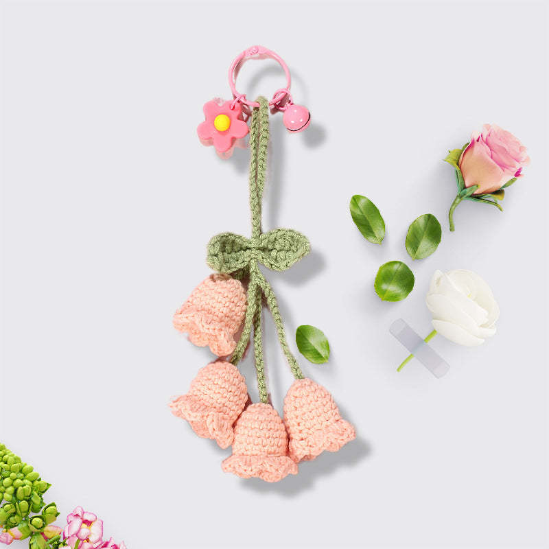 Flower Knitted KeyChain for Bag Crochet Campanula Keychain Handmade Gift - customphotokeychain