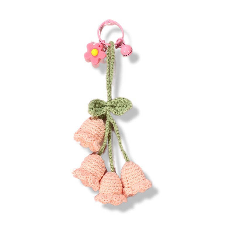 Flower Knitted KeyChain for Bag Crochet Campanula Keychain Handmade Gift - customphotokeychain