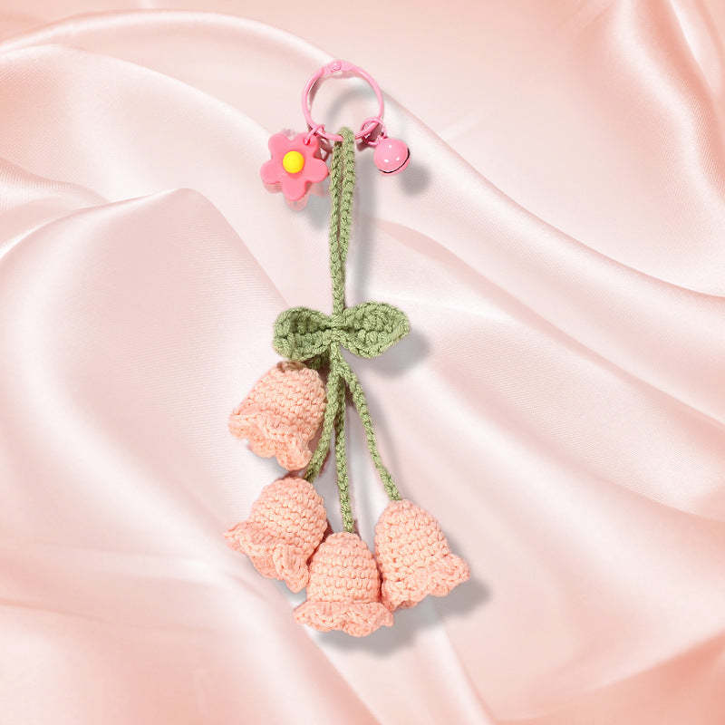 Flower Knitted KeyChain for Bag Crochet Campanula Keychain Handmade Gift - customphotokeychain