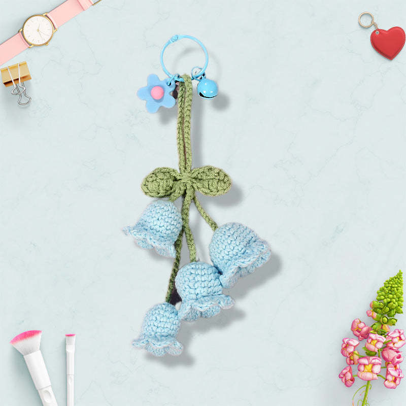 Flower Knitted KeyChain for Bag Crochet Campanula Keychain Handmade Gift - customphotokeychain