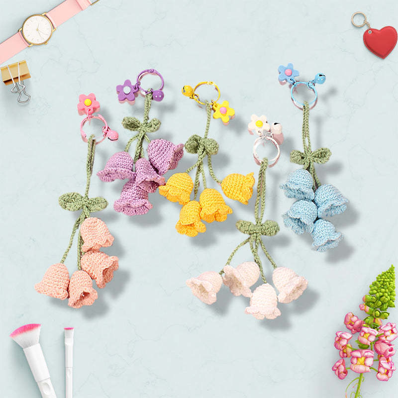 Flower Knitted KeyChain for Bag Crochet Campanula Keychain Handmade Gift - customphotokeychain
