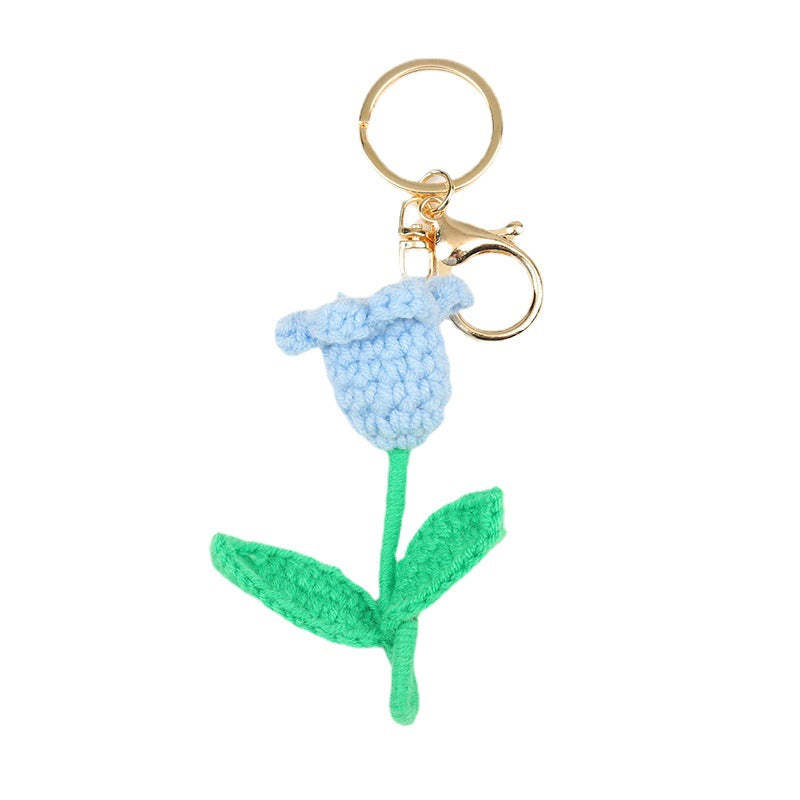 Crochet Flower Keychain Creative Tulip Handmade Knitted Keychain Gift for Her - customphotokeychain