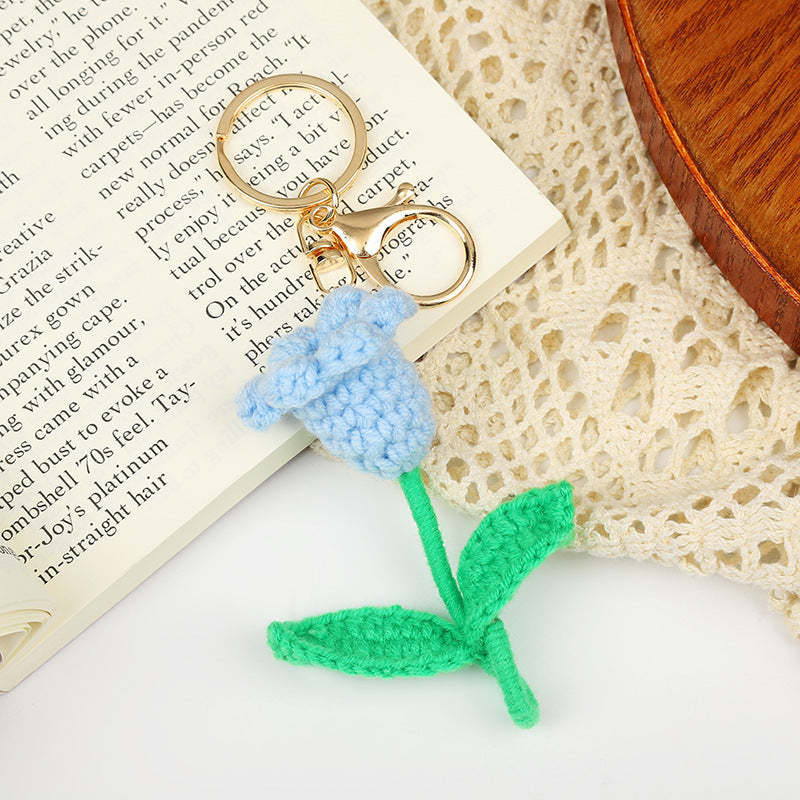 Crochet Flower Keychain Creative Tulip Handmade Knitted Keychain Gift for Her - customphotokeychain