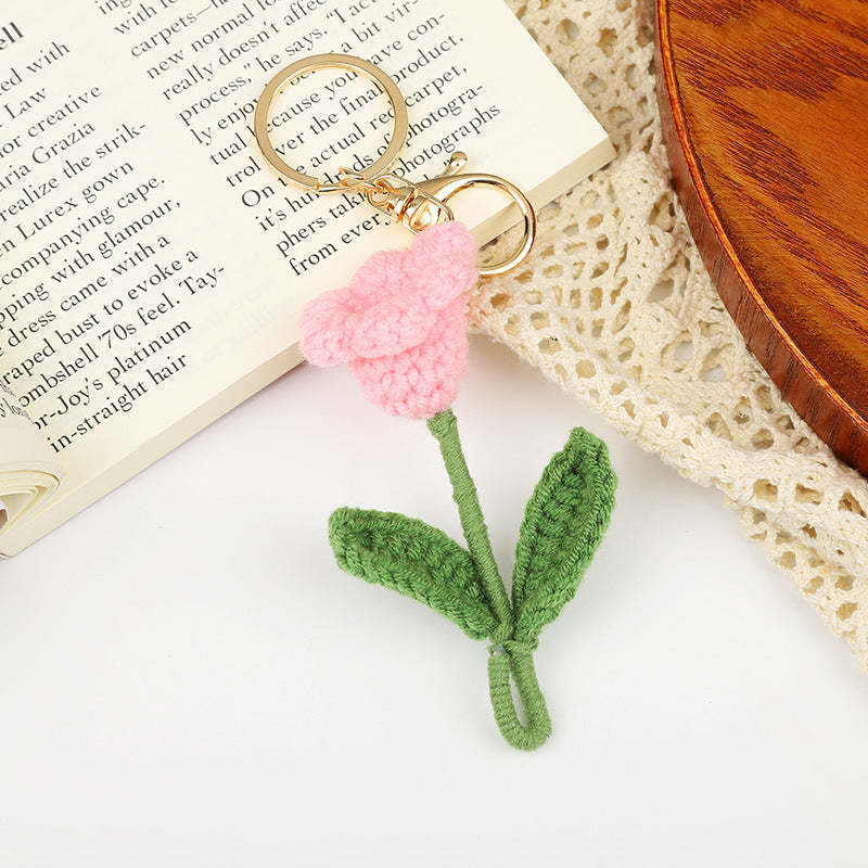 Crochet Flower Keychain Creative Tulip Handmade Knitted Keychain Gift for Her - customphotokeychain