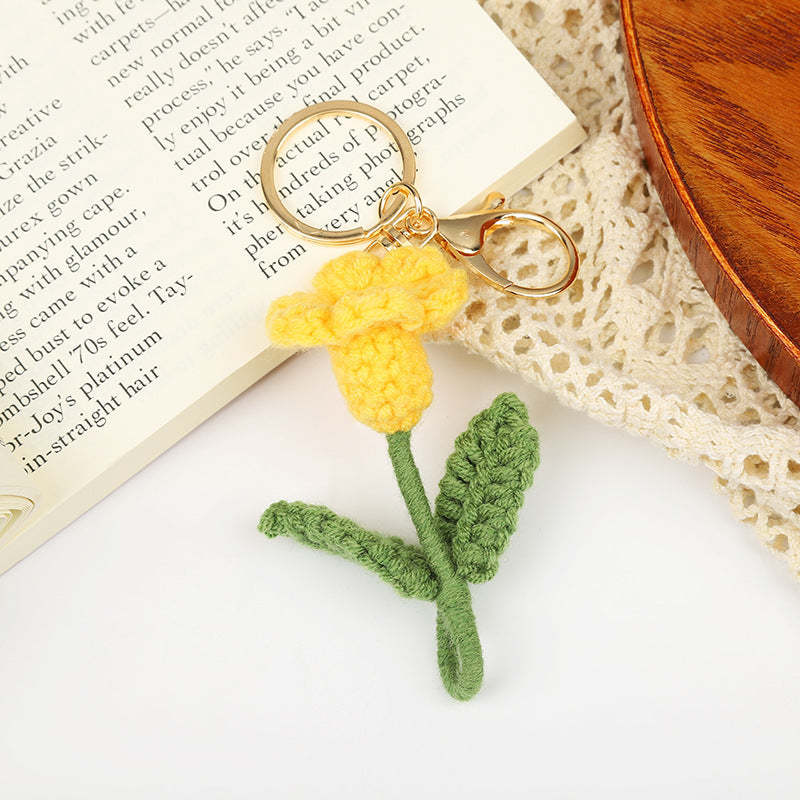 Crochet Flower Keychain Creative Tulip Handmade Knitted Keychain Gift for Her - customphotokeychain