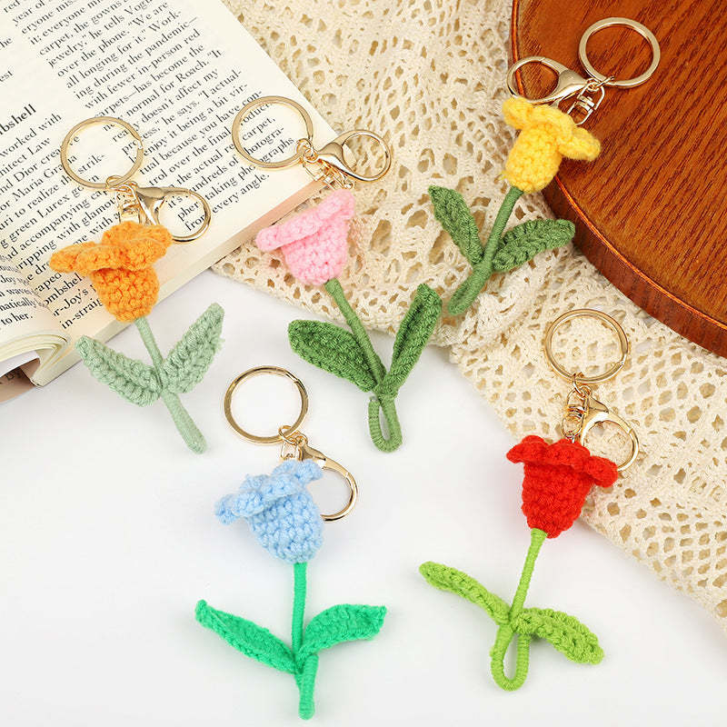 Crochet Flower Keychain Creative Tulip Handmade Knitted Keychain Gift for Her - customphotokeychain