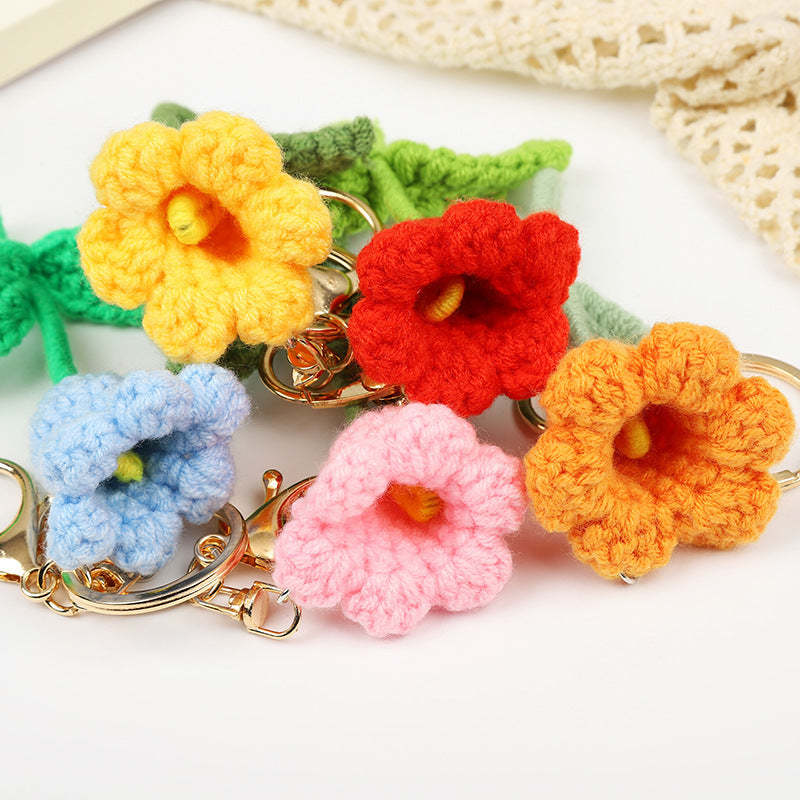 Crochet Flower Keychain Creative Tulip Handmade Knitted Keychain Gift for Her - customphotokeychain