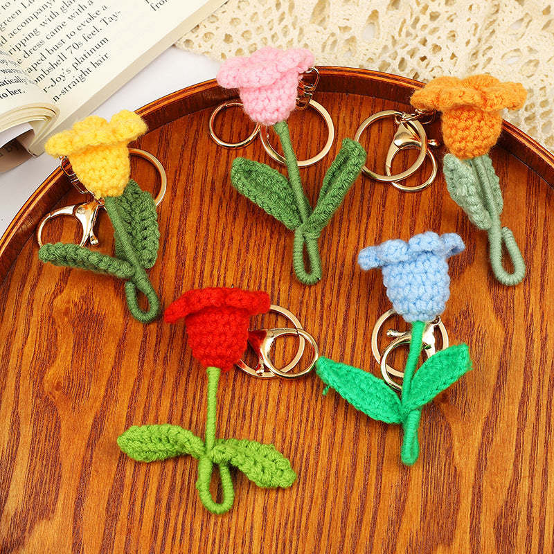 Crochet Flower Keychain Creative Tulip Handmade Knitted Keychain Gift for Her - customphotokeychain