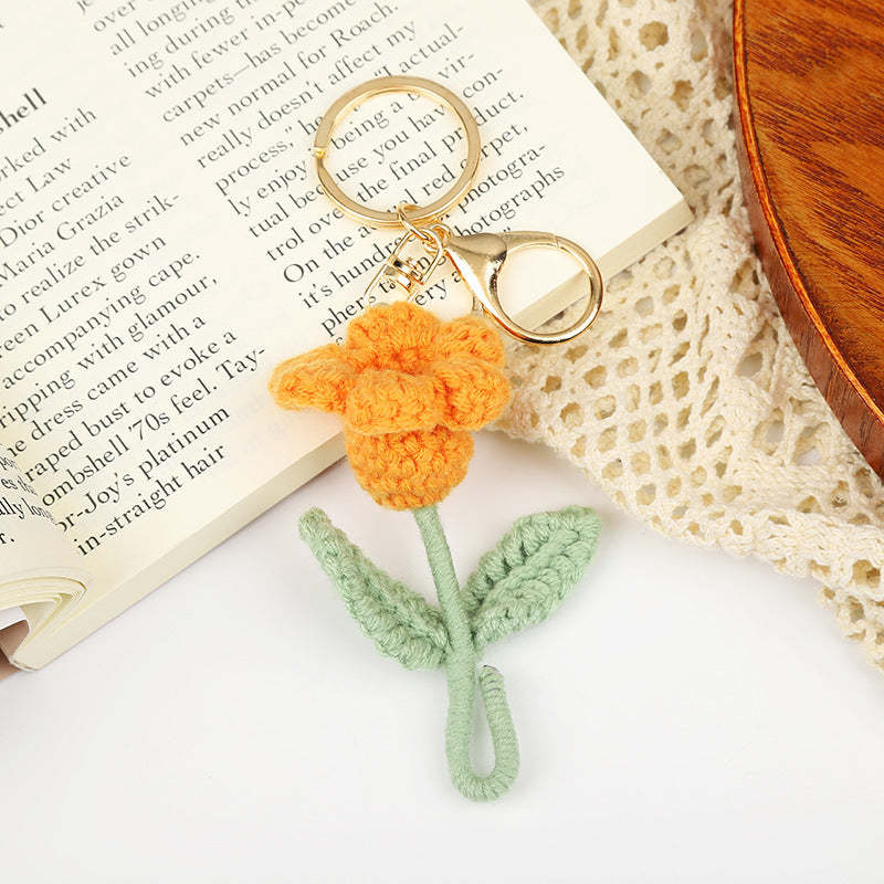 Crochet Flower Keychain Creative Tulip Handmade Knitted Keychain Gift for Her - customphotokeychain