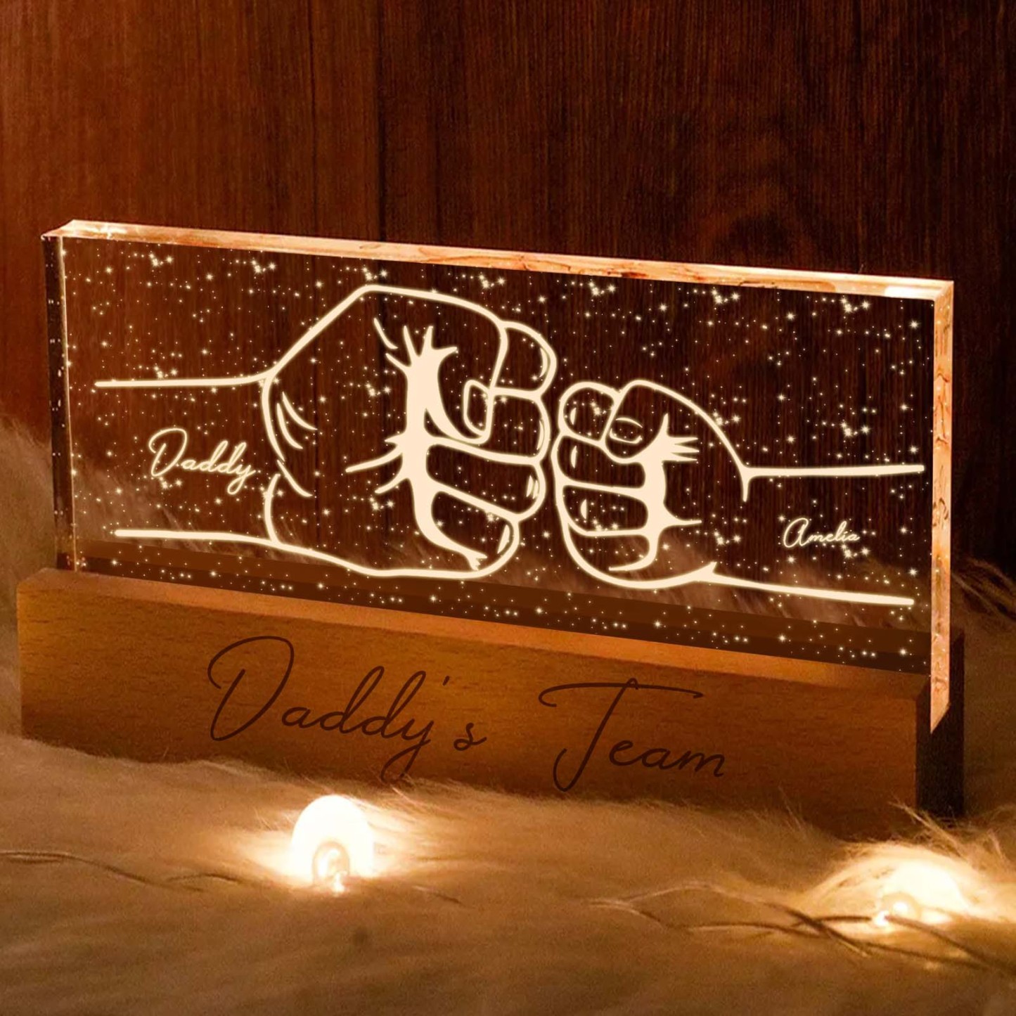 Custom Acrylic LED Night Light Personalized Daddy's Team Fist Bump Father's Day Gift - CustomPhotoKeychainUK