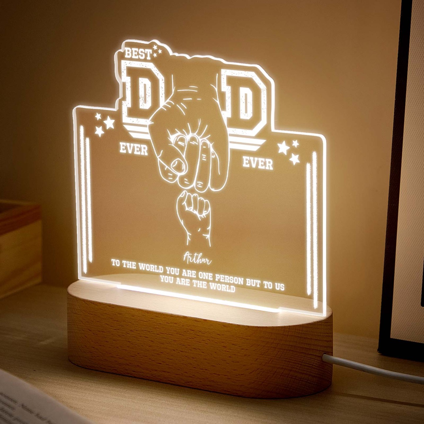 Fist Bump Night Light Fathers Day Gifts Personalized Dad Gift from Kids Gift for Dad Best Dad Ever - CustomPhotoKeychainUK