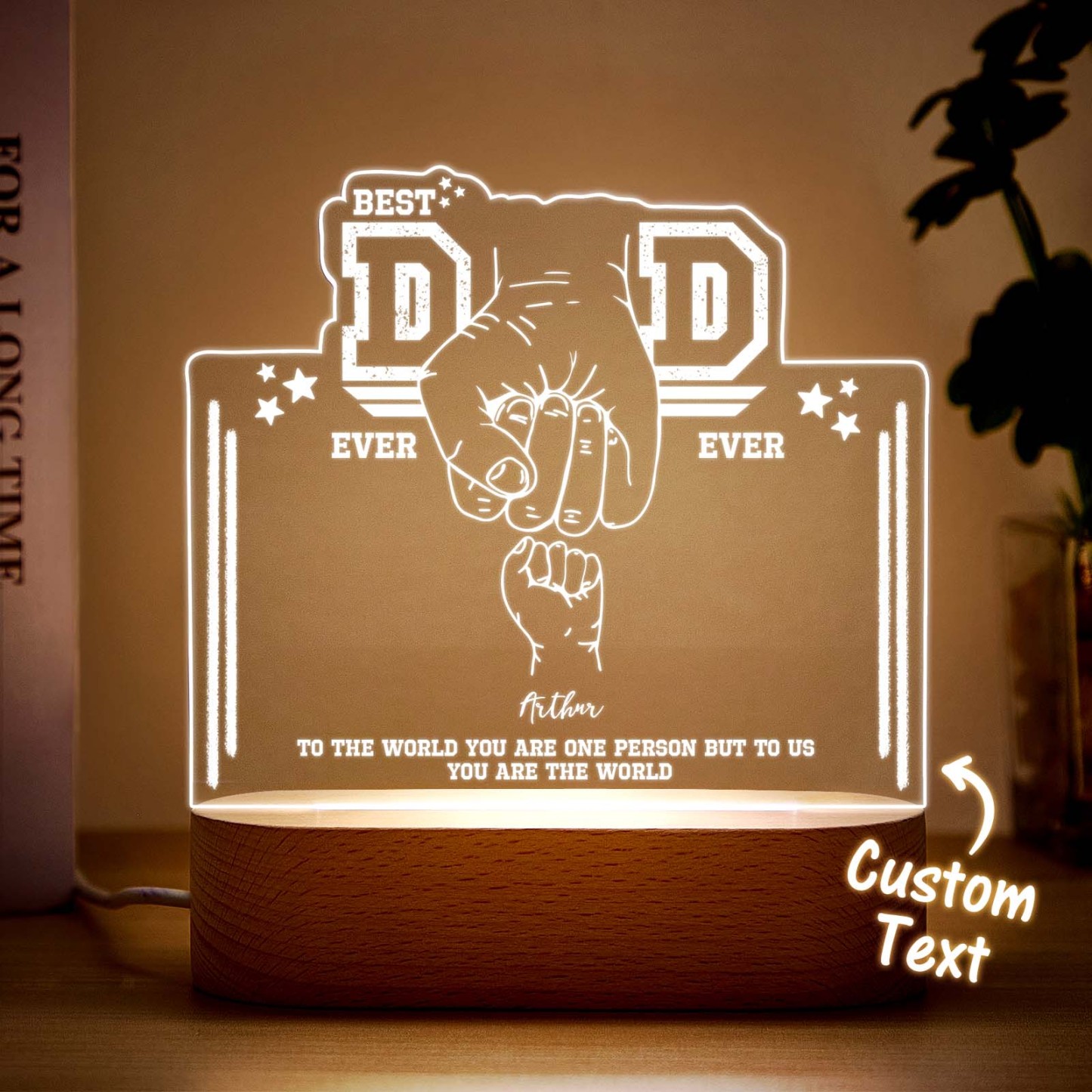 Fist Bump Night Light Fathers Day Gifts Personalized Dad Gift from Kids Gift for Dad Best Dad Ever - CustomPhotoKeychainUK