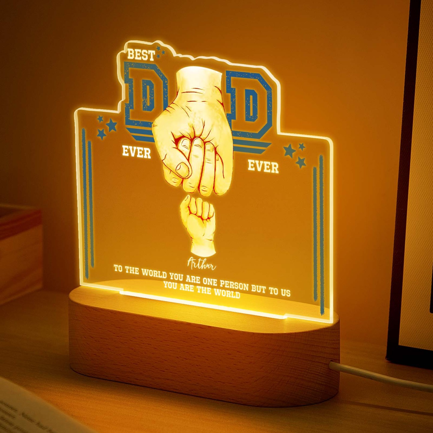 Fist Bump Night Light Fathers Day Gifts Personalized Dad Gift from Kids Gift for Dad Best Dad Ever - CustomPhotoKeychainUK