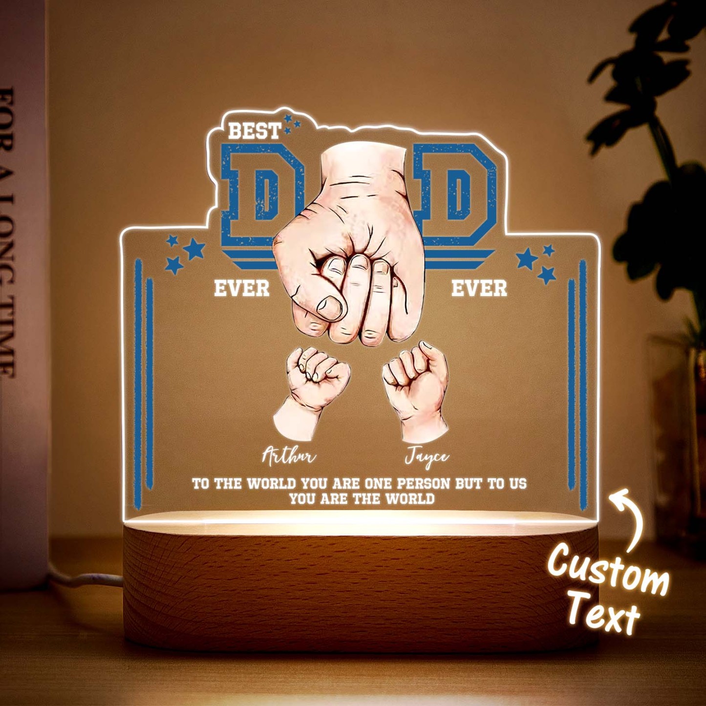Fist Bump Night Light Fathers Day Gifts Personalized Dad Gift from Kids Gift for Dad Best Dad Ever - CustomPhotoKeychainUK