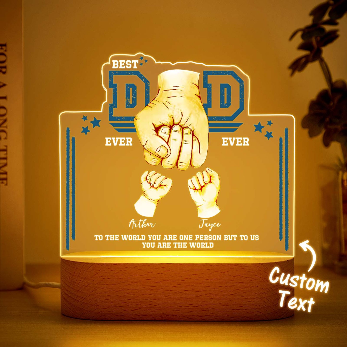 Fist Bump Night Light Fathers Day Gifts Personalized Dad Gift from Kids Gift for Dad Best Dad Ever - CustomPhotoKeychainUK