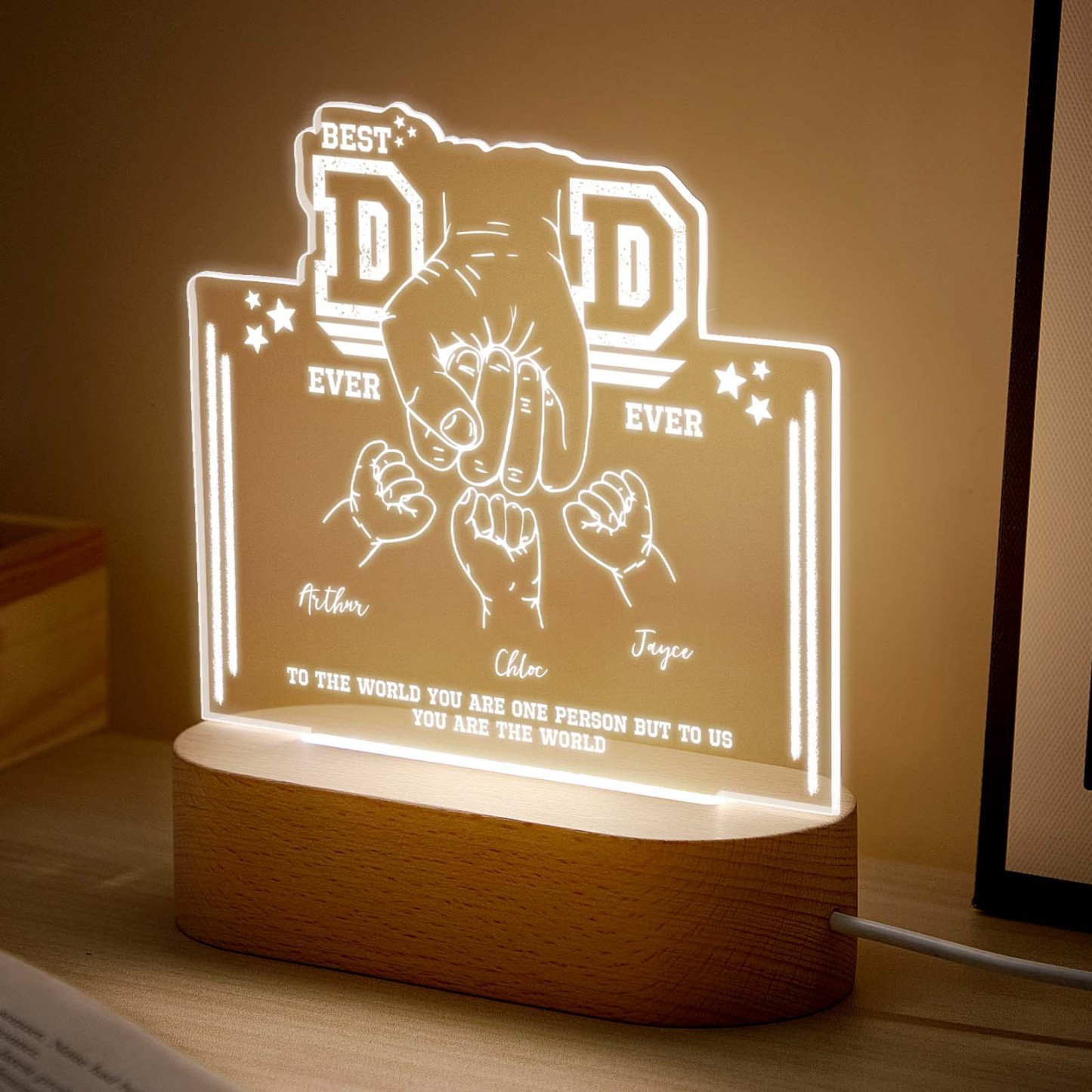 Fist Bump Night Light Fathers Day Gifts Personalized Dad Gift from Kids Gift for Dad Best Dad Ever - CustomPhotoKeychainUK