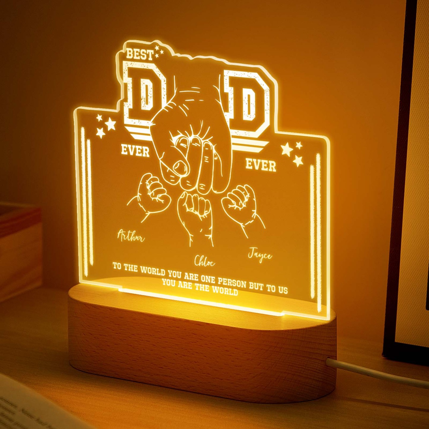 Fist Bump Night Light Fathers Day Gifts Personalized Dad Gift from Kids Gift for Dad Best Dad Ever - CustomPhotoKeychainUK