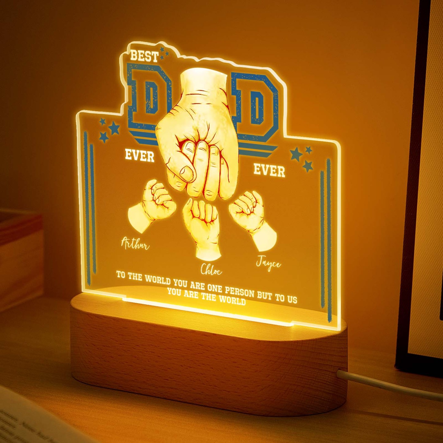 Fist Bump Night Light Fathers Day Gifts Personalized Dad Gift from Kids Gift for Dad Best Dad Ever - CustomPhotoKeychainUK