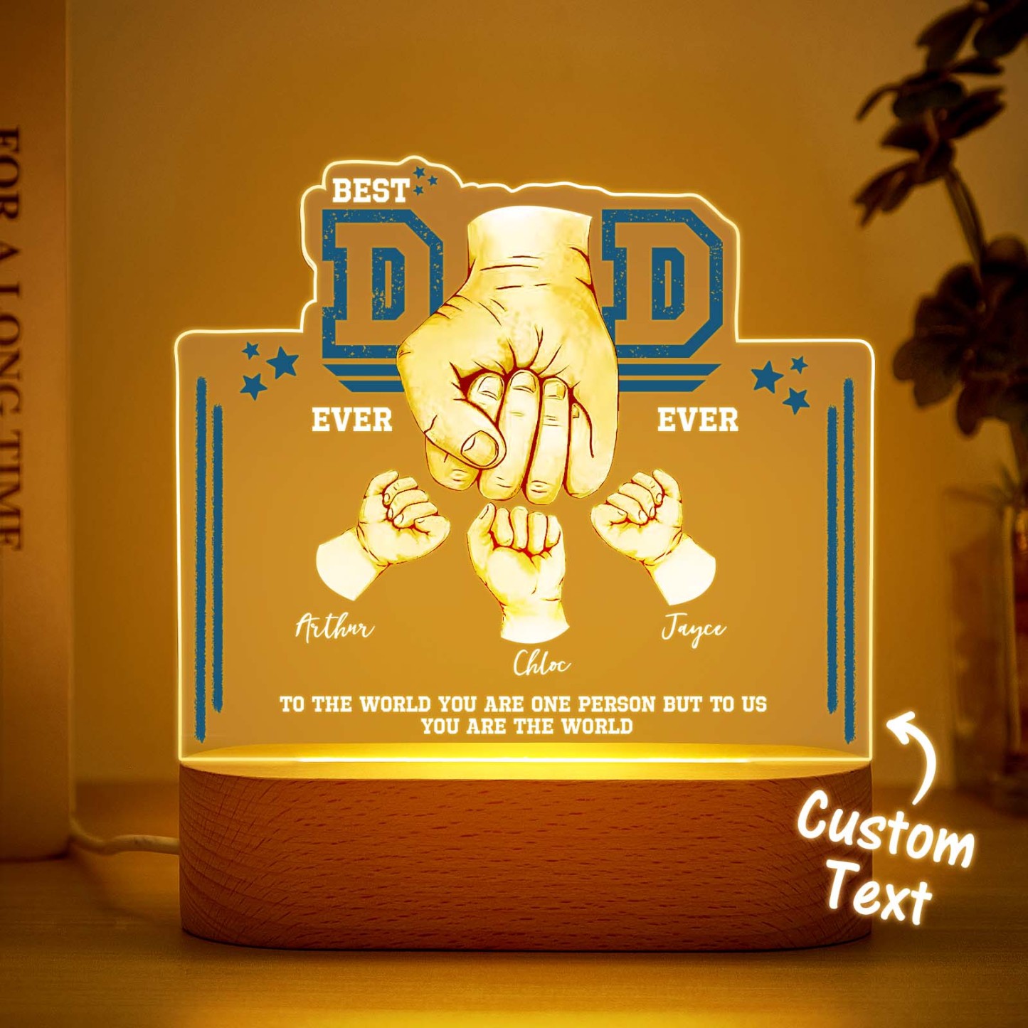 Fist Bump Night Light Fathers Day Gifts Personalized Dad Gift from Kids Gift for Dad Best Dad Ever - CustomPhotoKeychainUK