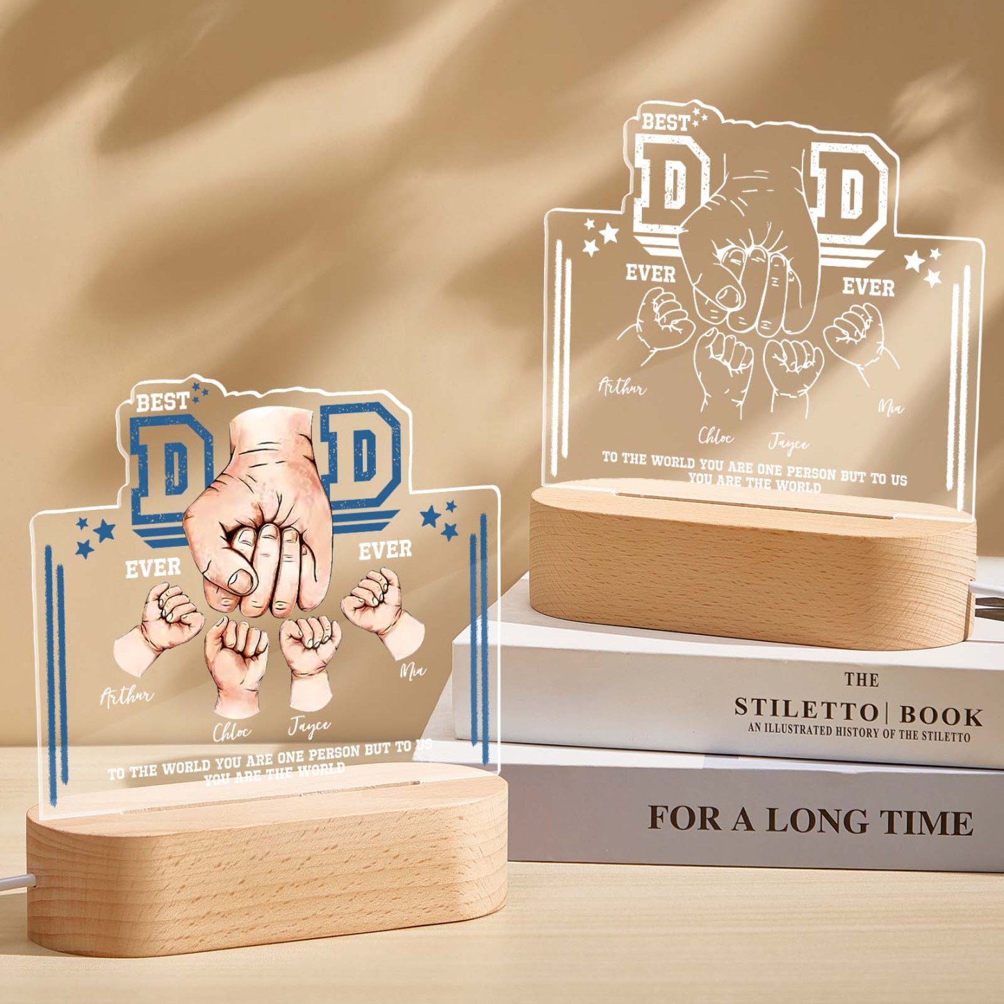 Fist Bump Night Light Fathers Day Gifts Personalized Dad Gift from Kids Gift for Dad Best Dad Ever - CustomPhotoKeychainUK