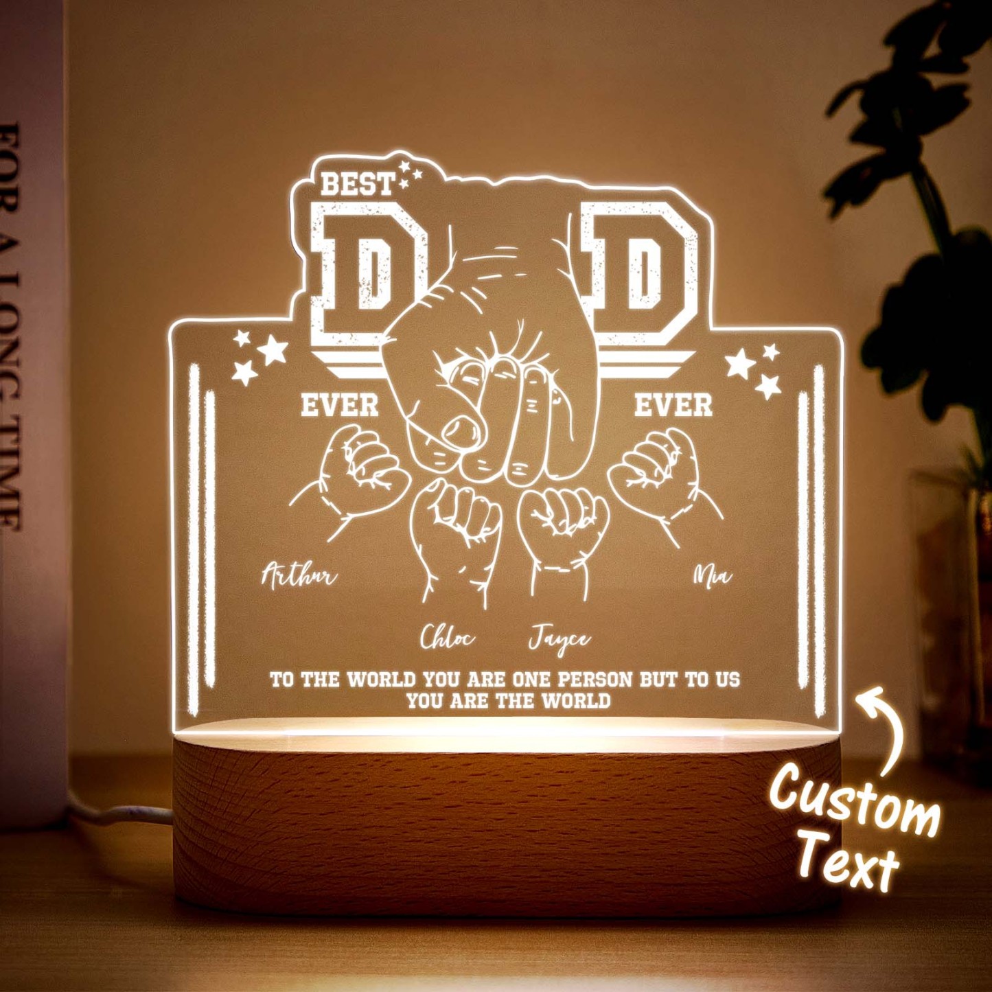 Fist Bump Night Light Fathers Day Gifts Personalized Dad Gift from Kids Gift for Dad Best Dad Ever - CustomPhotoKeychainUK