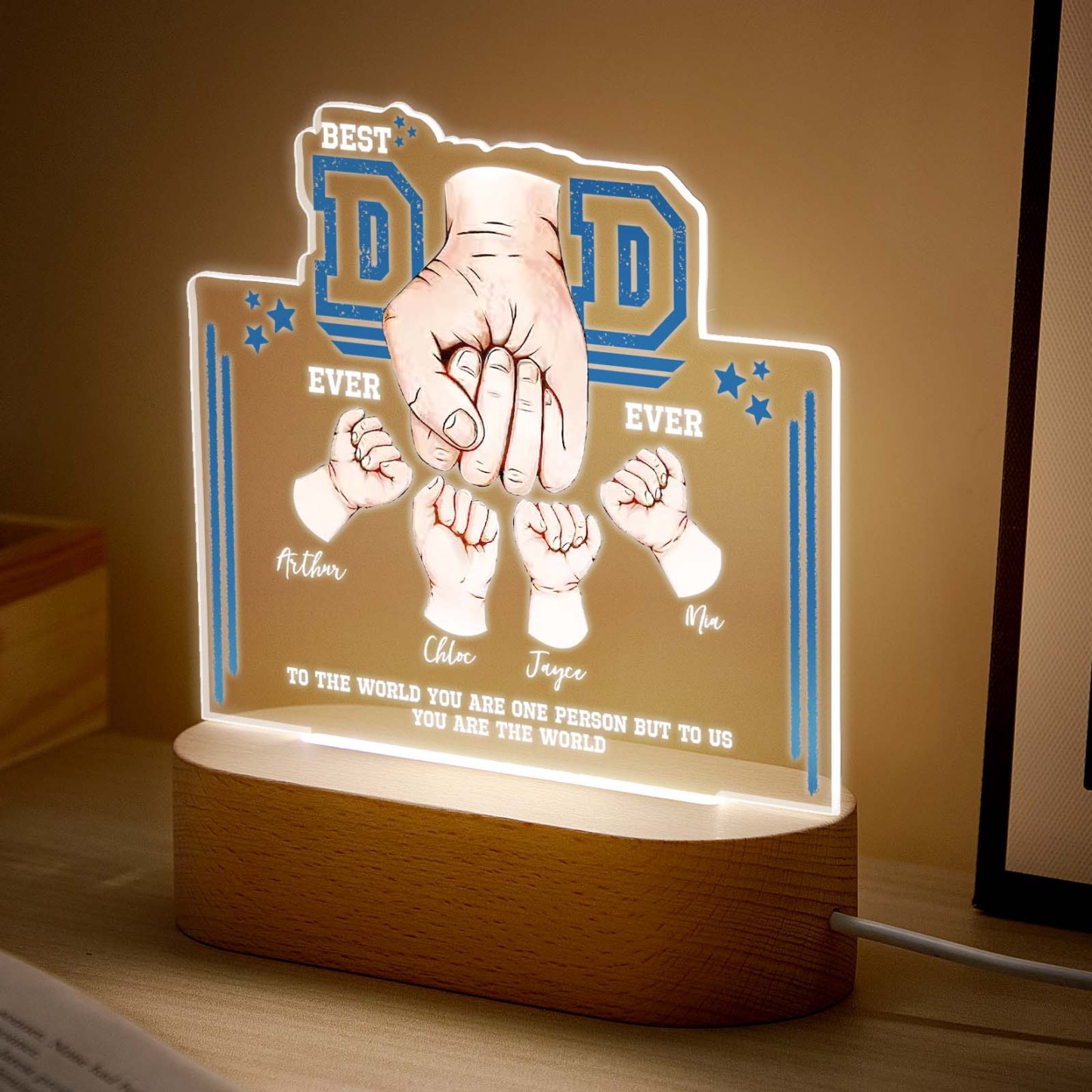Fist Bump Night Light Fathers Day Gifts Personalized Dad Gift from Kids Gift for Dad Best Dad Ever - CustomPhotoKeychainUK