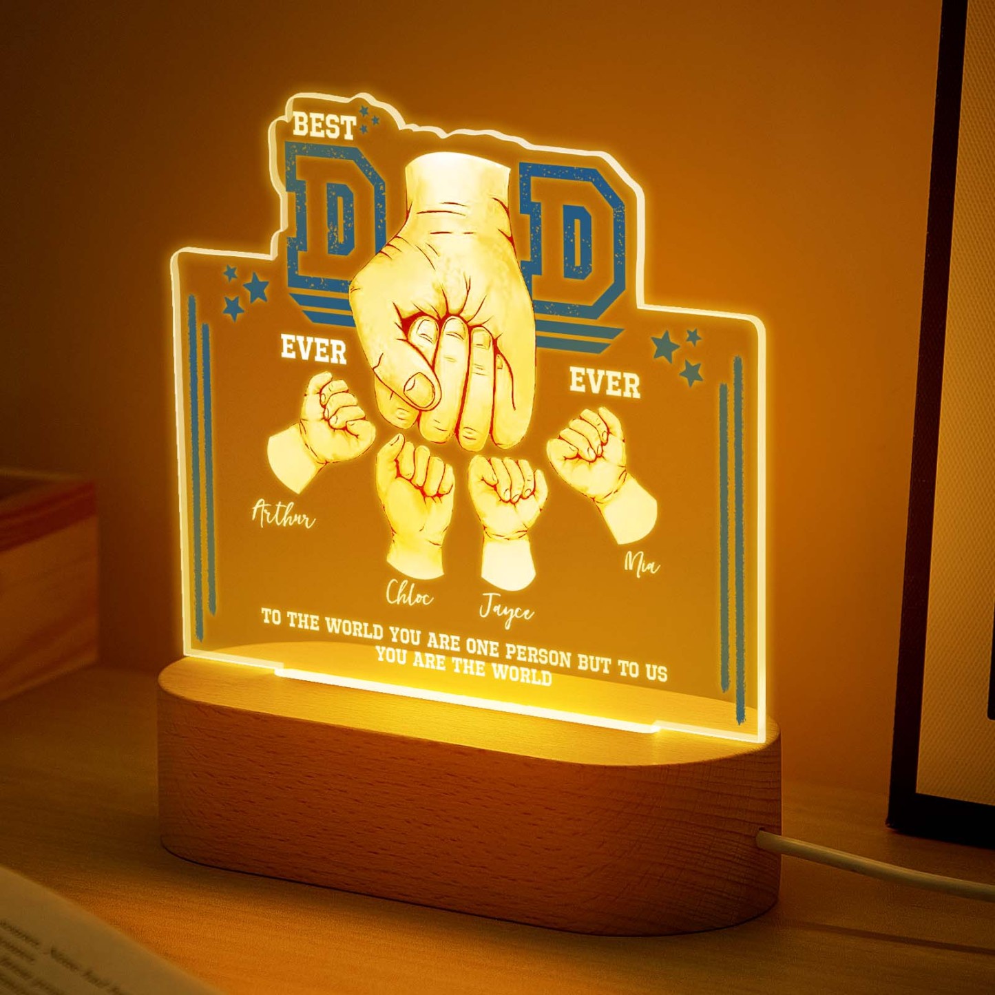Fist Bump Night Light Fathers Day Gifts Personalized Dad Gift from Kids Gift for Dad Best Dad Ever - CustomPhotoKeychainUK