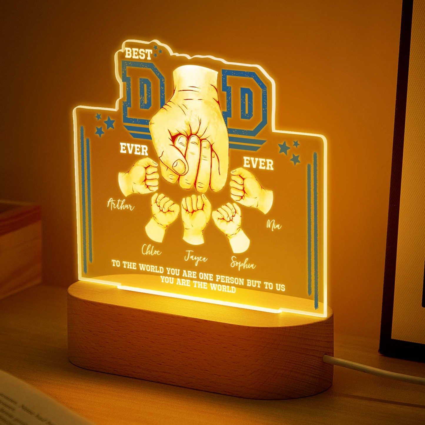 Fist Bump Night Light Fathers Day Gifts Personalized Dad Gift from Kids Gift for Dad Best Dad Ever - CustomPhotoKeychainUK