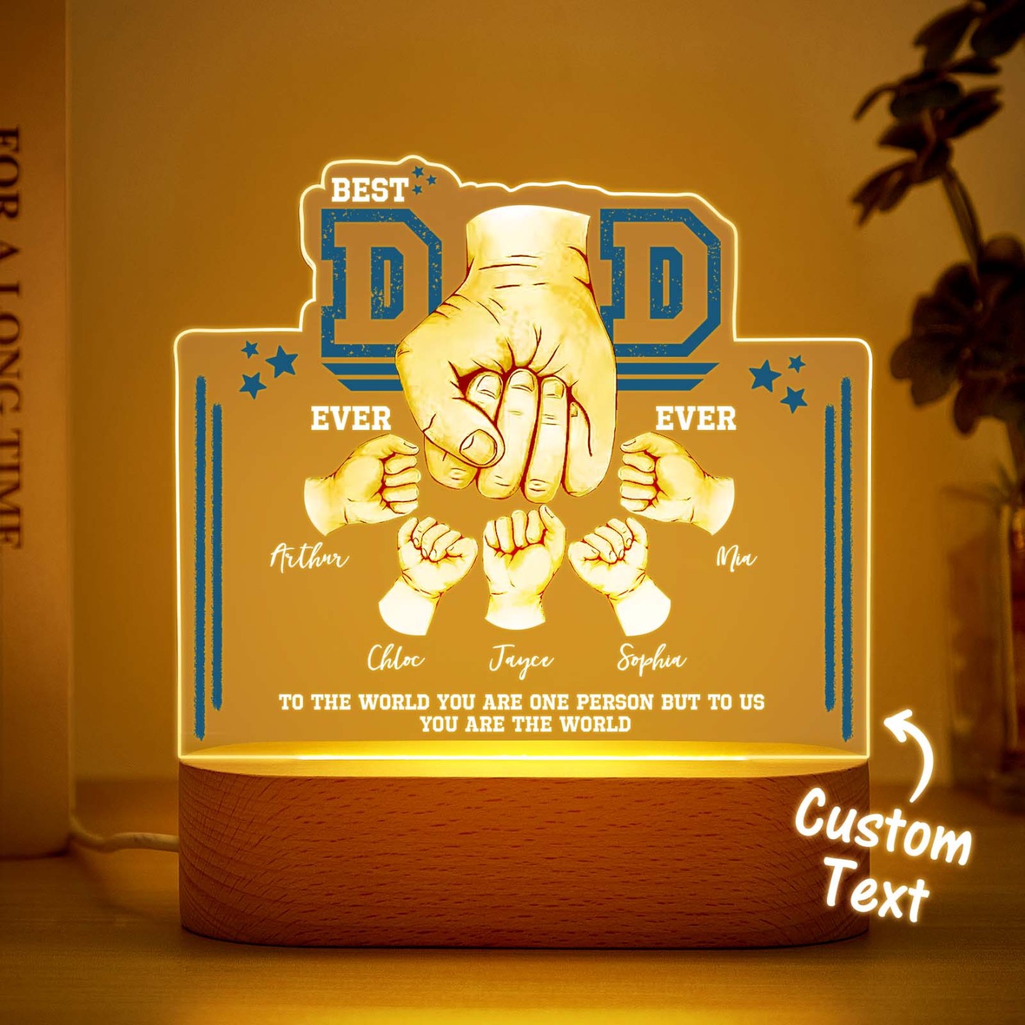 Fist Bump Night Light Fathers Day Gifts Personalized Dad Gift from Kids Gift for Dad Best Dad Ever - CustomPhotoKeychainUK