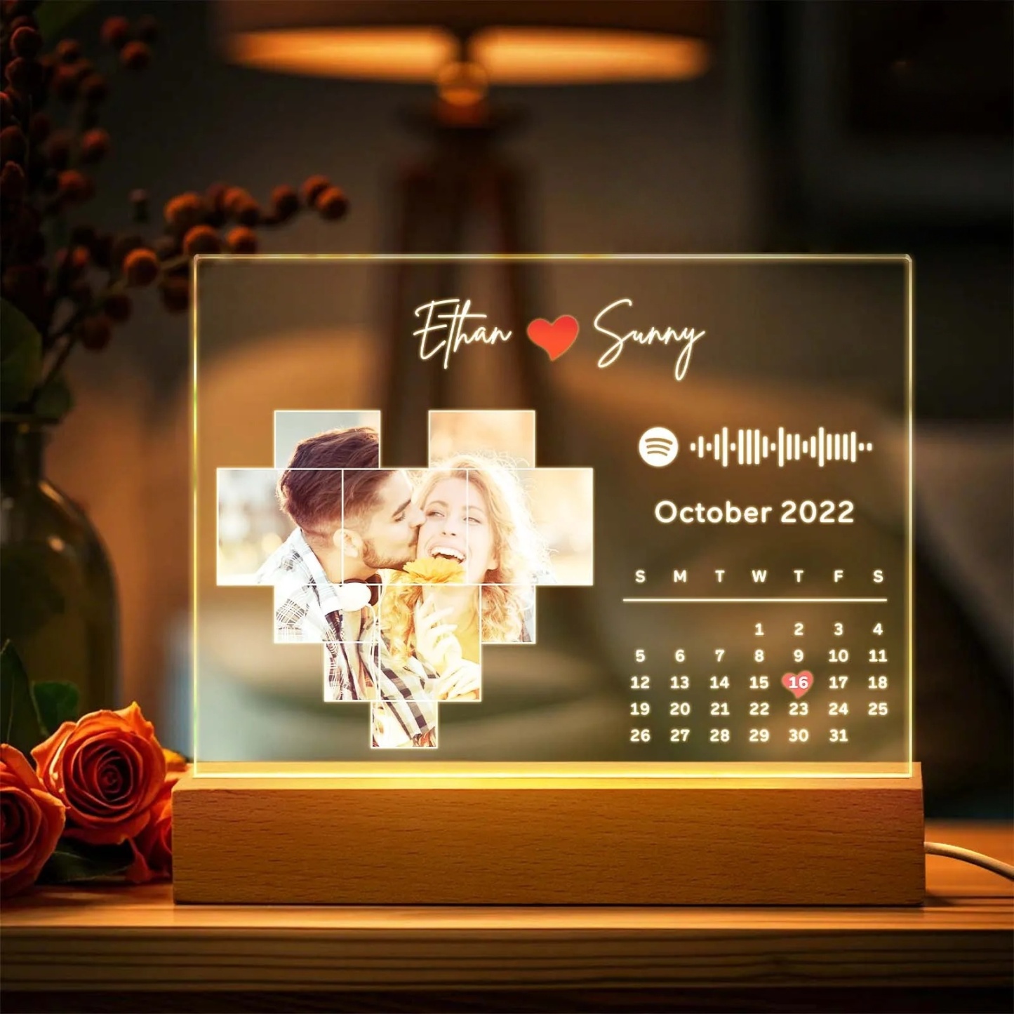 Personalized Spotify Calendar Acrylic Night Light Photo Decor Anniversary Gift For Couples