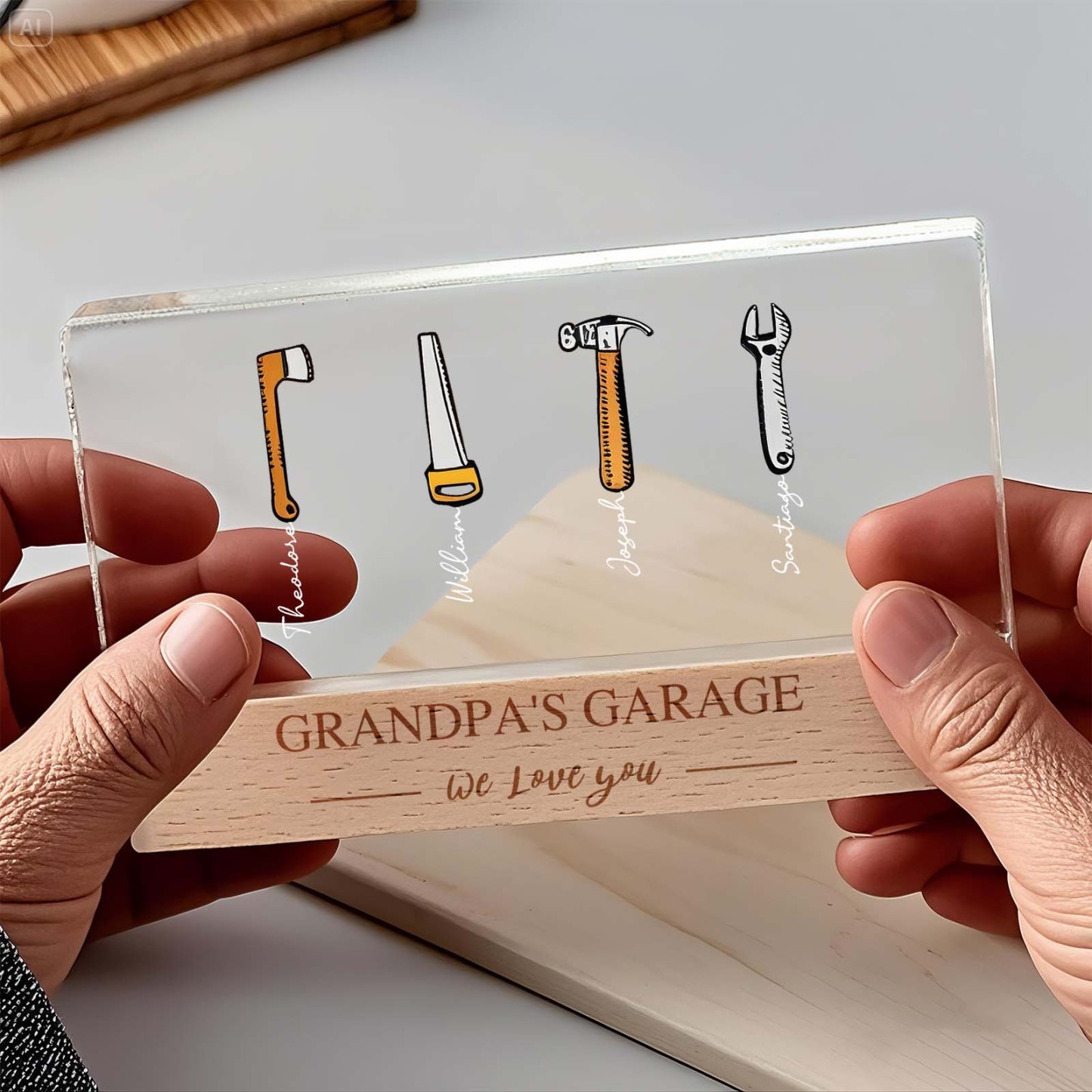 Personalized Grandpas Garage with Kids Name LED Night Light, Chirtsmas Gifts for Grandpa, Grandpa Gift, Custom Gift For Grandpa,Gift for Dad - CustomPhotoKeychainUK