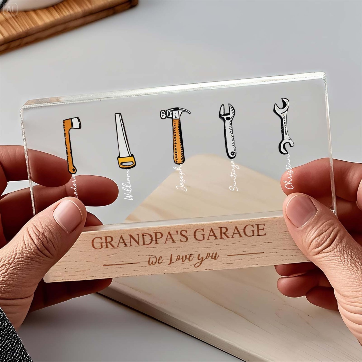 Personalized Grandpas Garage with Kids Name LED Night Light, Chirtsmas Gifts for Grandpa, Grandpa Gift, Custom Gift For Grandpa,Gift for Dad - CustomPhotoKeychainUK