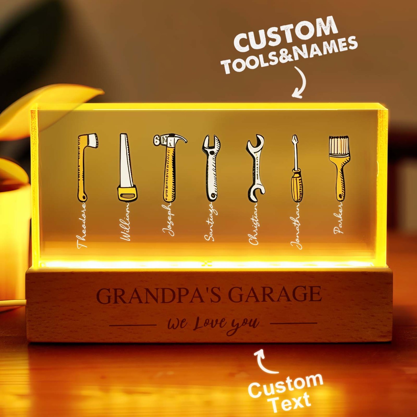 Personalized Grandpas Garage with Kids Name LED Night Light, Chirtsmas Gifts for Grandpa, Grandpa Gift, Custom Gift For Grandpa,Gift for Dad - CustomPhotoKeychainUK